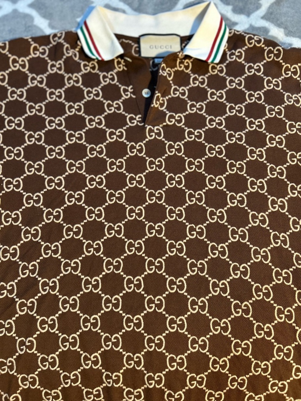 Gucci Brown and Ivory GG Monogram Polo Shirt